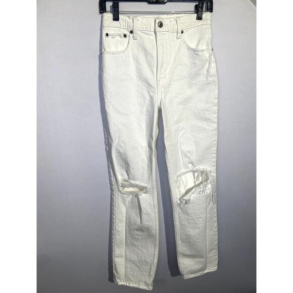 Abercrombie & Fitch White 90's Straight Ultra High Rise Distresses Jeans Sz 2S - Picture 2 of 8